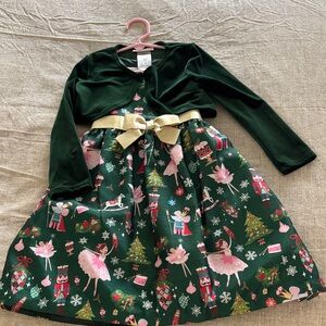 Bonnie Jean Green Holiday Dress with Gold Bow